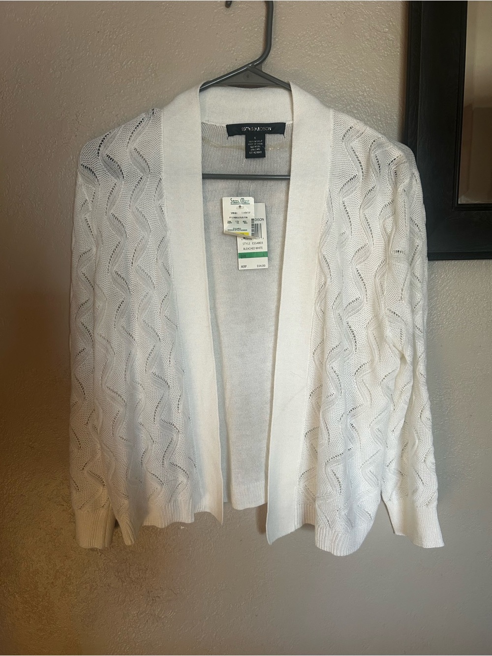 89th & Madison White Open-Front Pointelle Cardigan